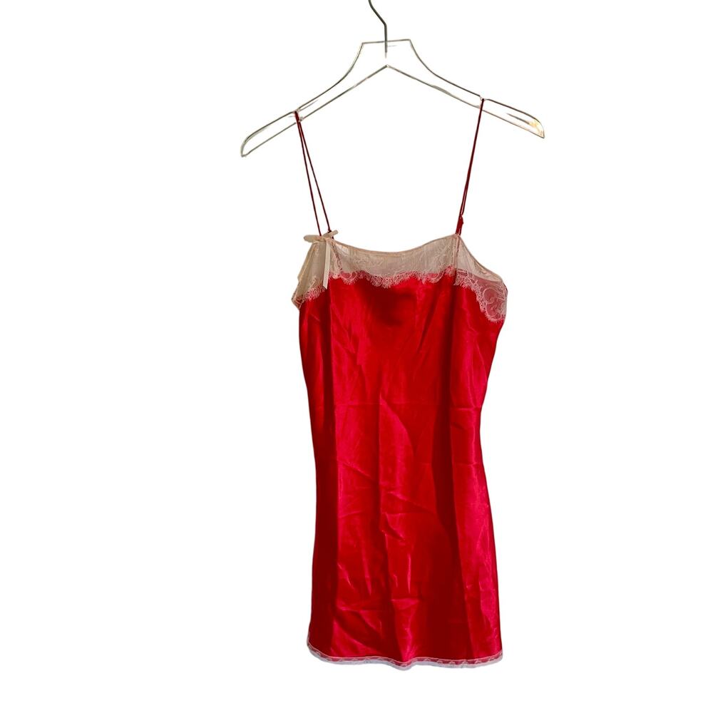 Victoria's Secret Red Satin Chemise Cream Lace Sexy Nightie Lingerie Size Small